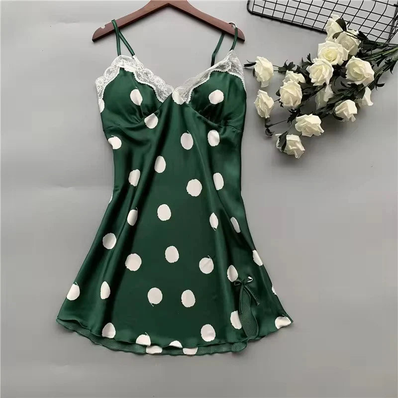 Polka Dot Silk Satin Intimate Lingerie Body Suit