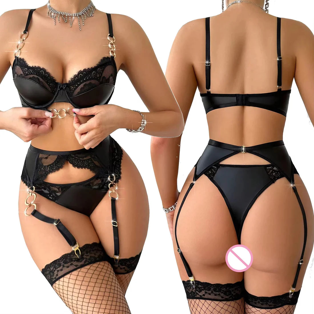 Intimate Leather Lingerie Iron Lady Hot Exotic 4 Pcs Lingerie