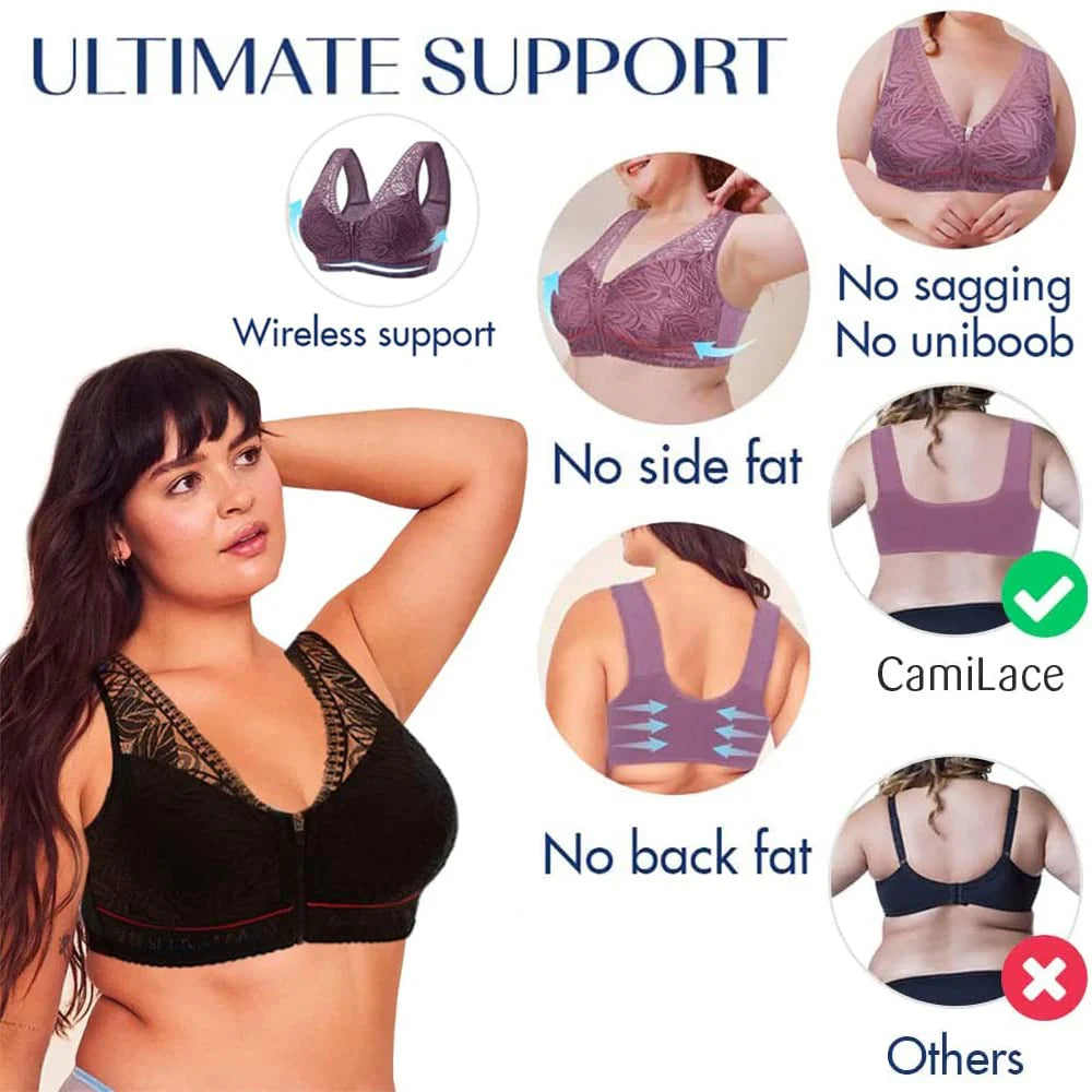 Intimate Plus Size Front Open Zip Bra Cover Back Fat Soft Padded Full Coverage Bra