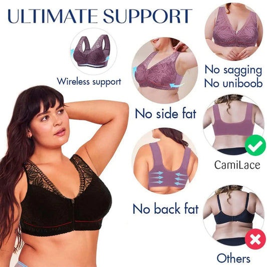 Intimate Plus Size Front Open Zip Bra Cover Back Fat Soft Padded Full Coverage Bra