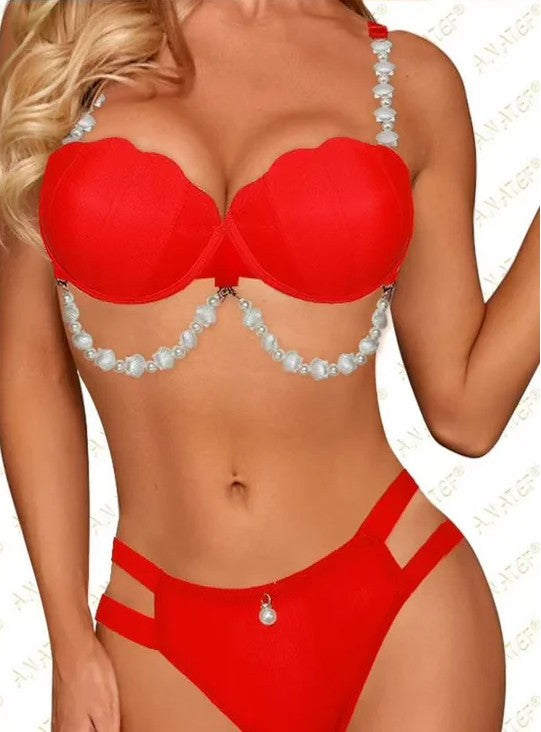 Intimate Pushup Bra Underwear Set with Pearls Detailing