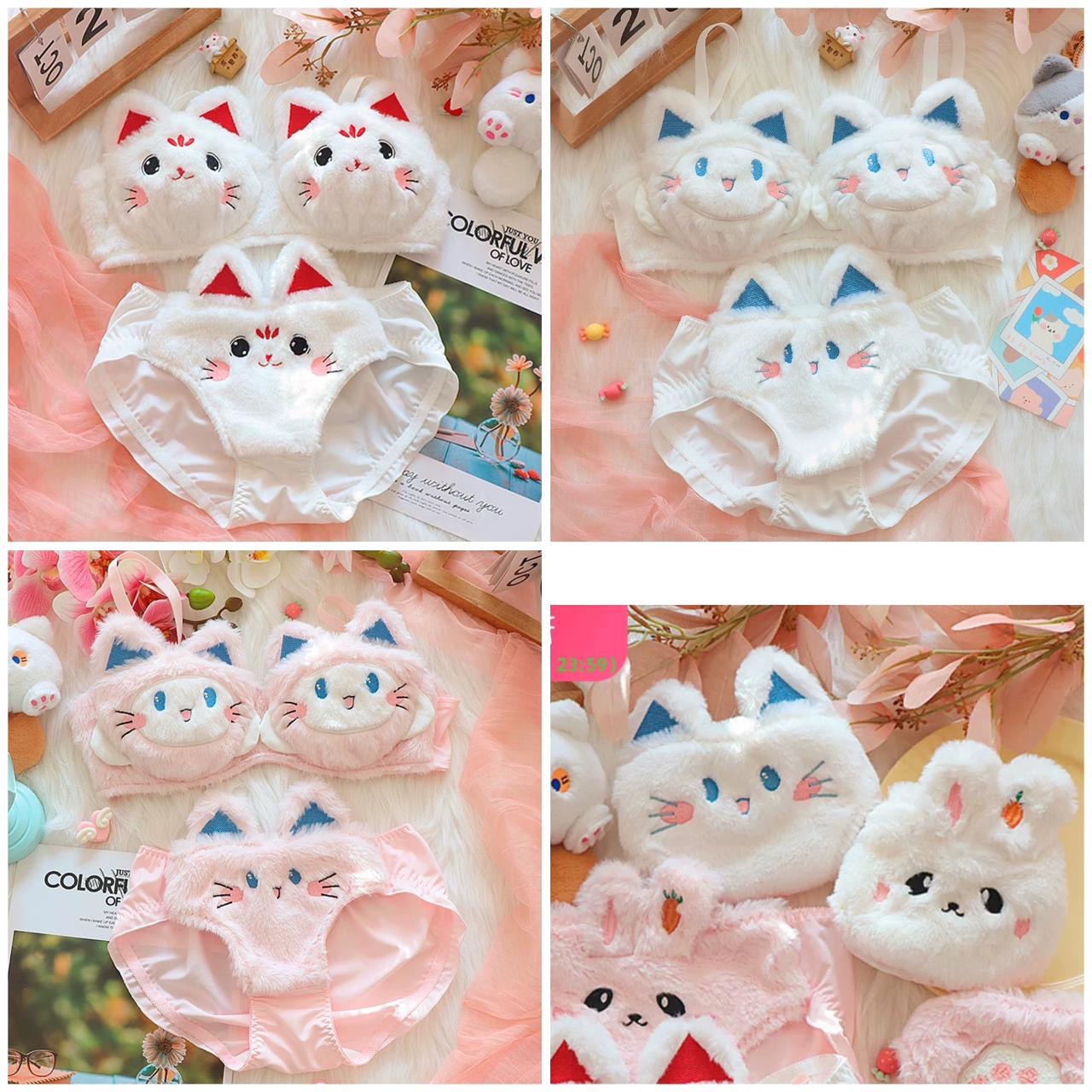 Collage of cute cat-themed products with various designs on a pink background.