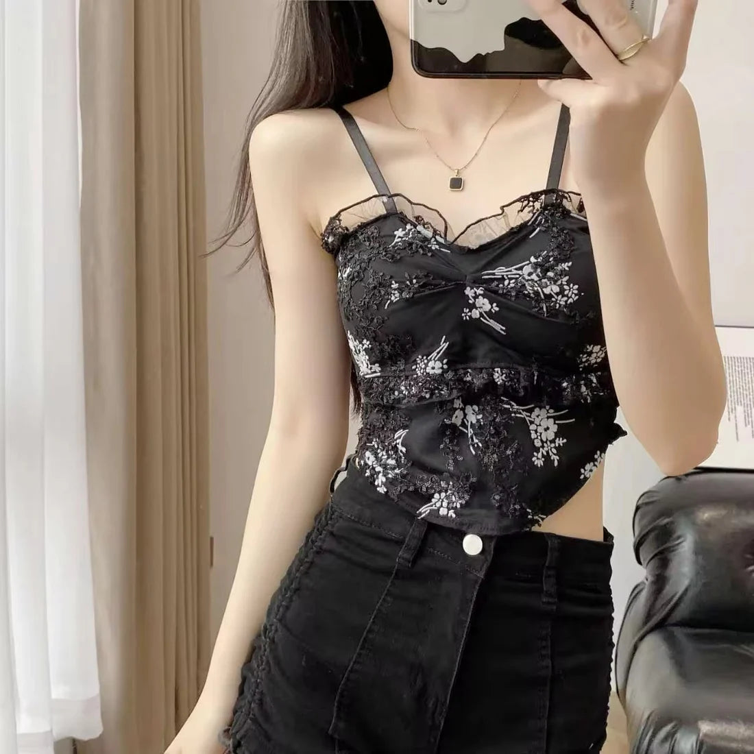 Tank Top Intimate Mesh Bralette Crop Top Camisole black