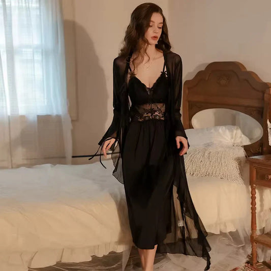 Shien Lingerie Lace Nighty Intimate Mesh with Sleek Gown