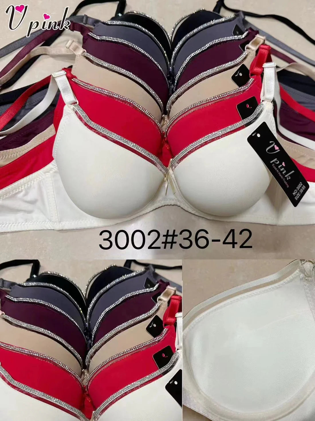 Intimate Double Padded T-Shirt Pushup Bra with Silver Diamond Lining white