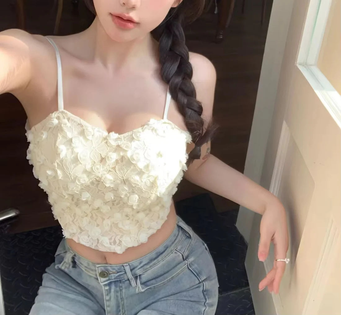 Tank Top Intimate Flower Mesh Crop Top Camisole Bralette