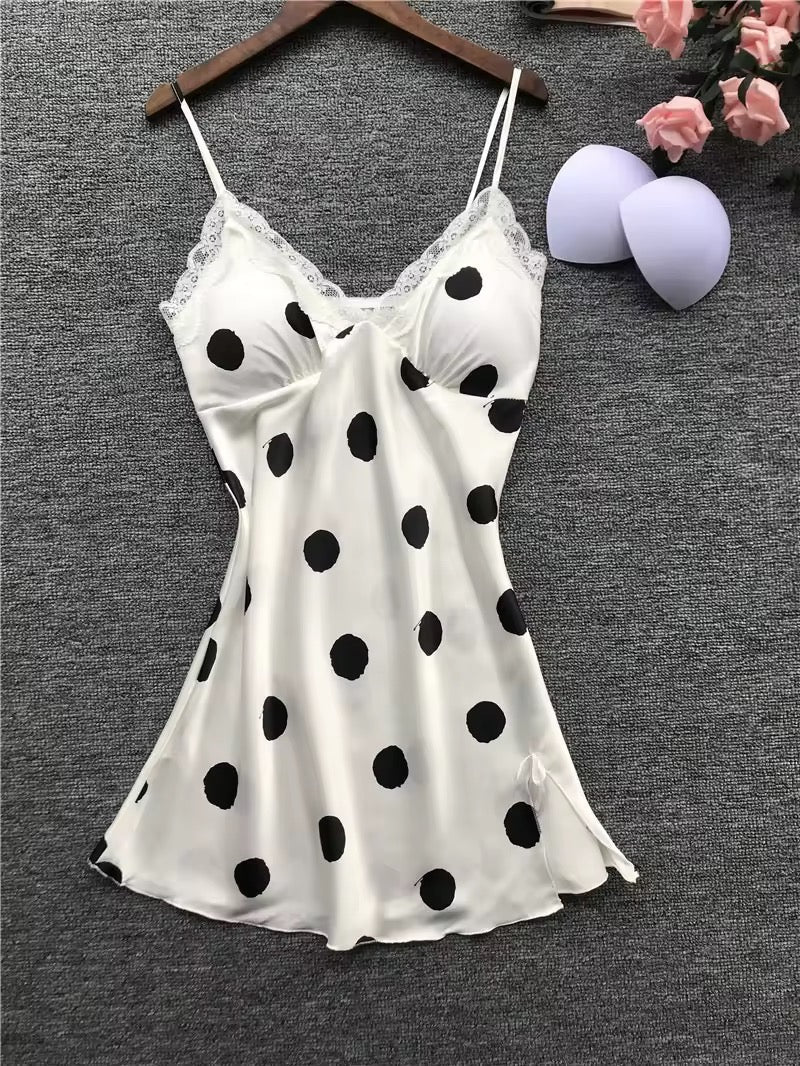 Polka Dot Silk Satin Intimate Lingerie Body Suit