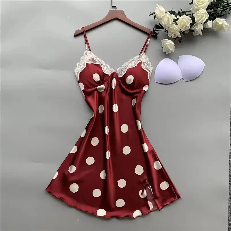 Polka Dot Silk Satin Intimate Lingerie Body Suit