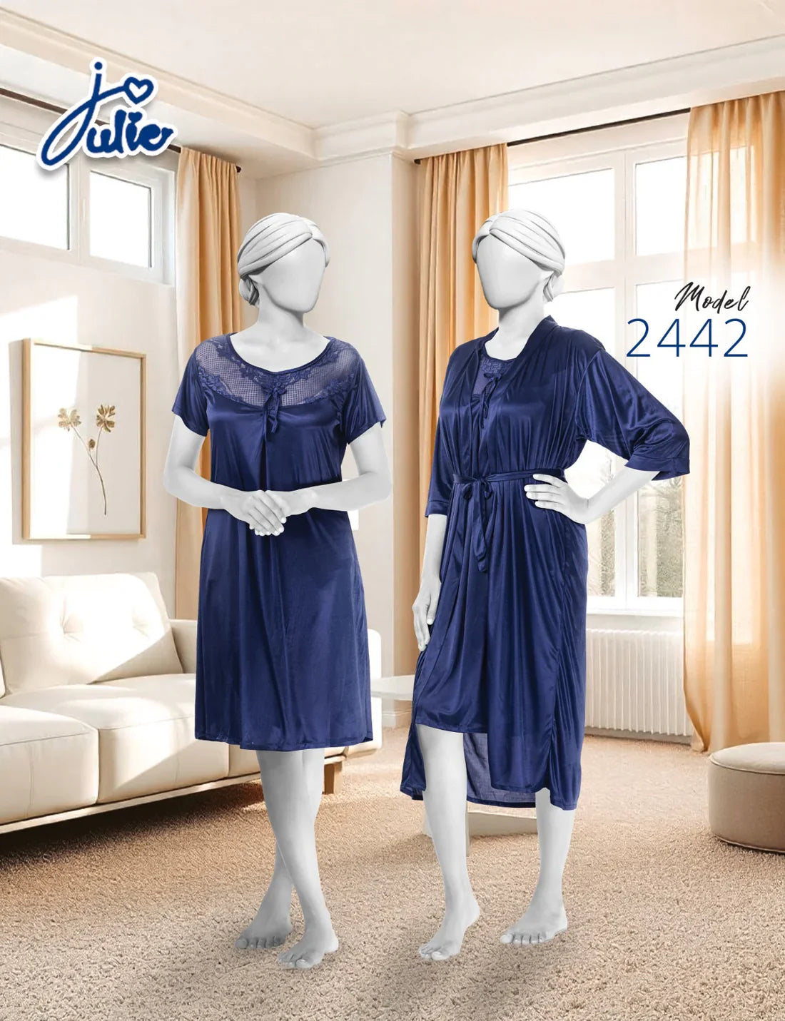 Intimate Lingerie Two Piece Nighty Soft Silk Lingerie with Gown