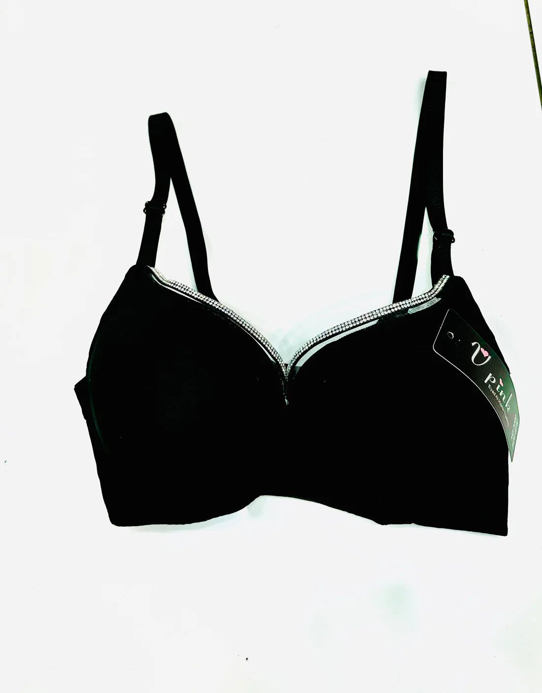 Intimate Double Padded T-Shirt Pushup Bra with Silver Diamond Lining black
