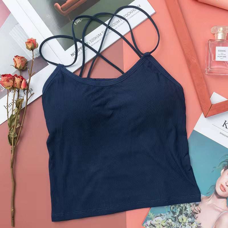 Intimate Strappy Back Camisole Crop Top – Padded Tank for Women