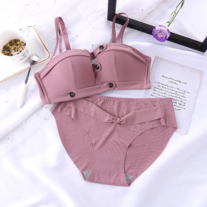 Intimate Casual Bra Panty Set Double Strap Button Style