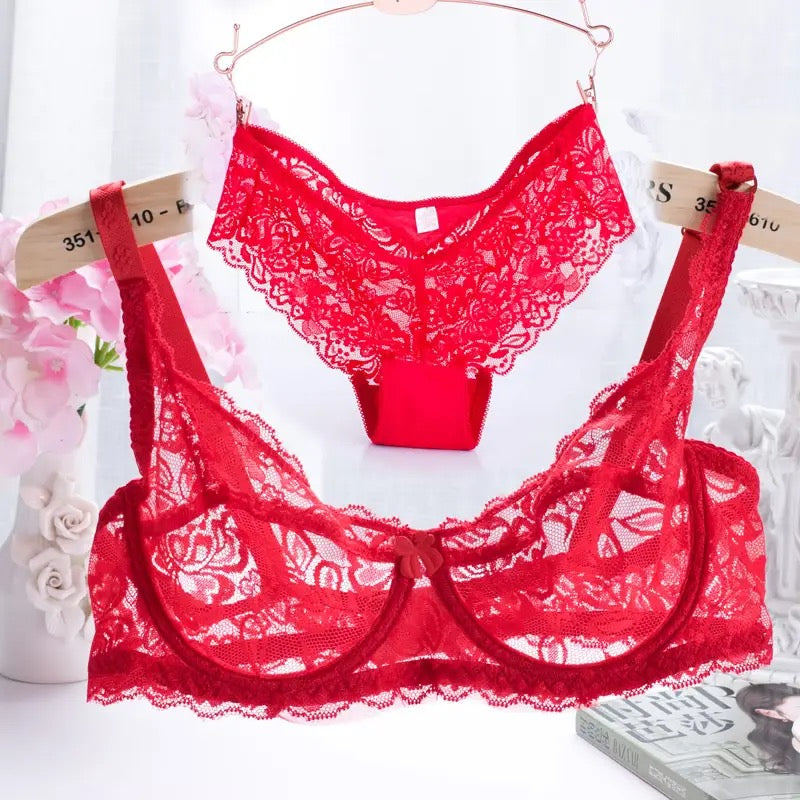 See Through Net Non Padded Bra Panty Set Basic
