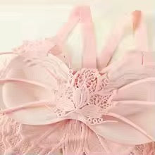 Close-up of a pink lace garment with floral details