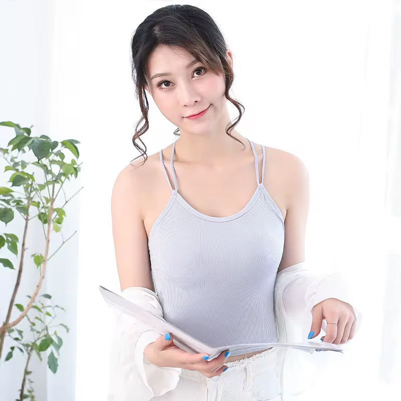 Strappy Back Camisole Crop Top – multi-color padded tank for women. Light, breathable & trendy with built-in cups. Perfect for layering & daily wear.