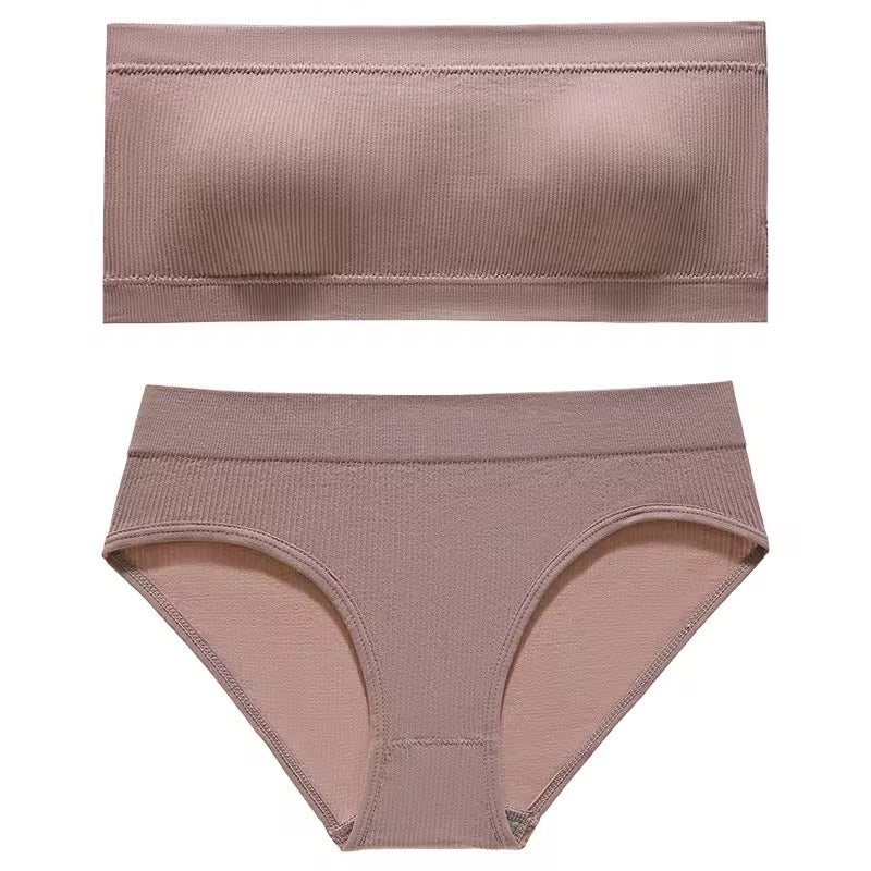 Brown ribbed underwear set on a white background