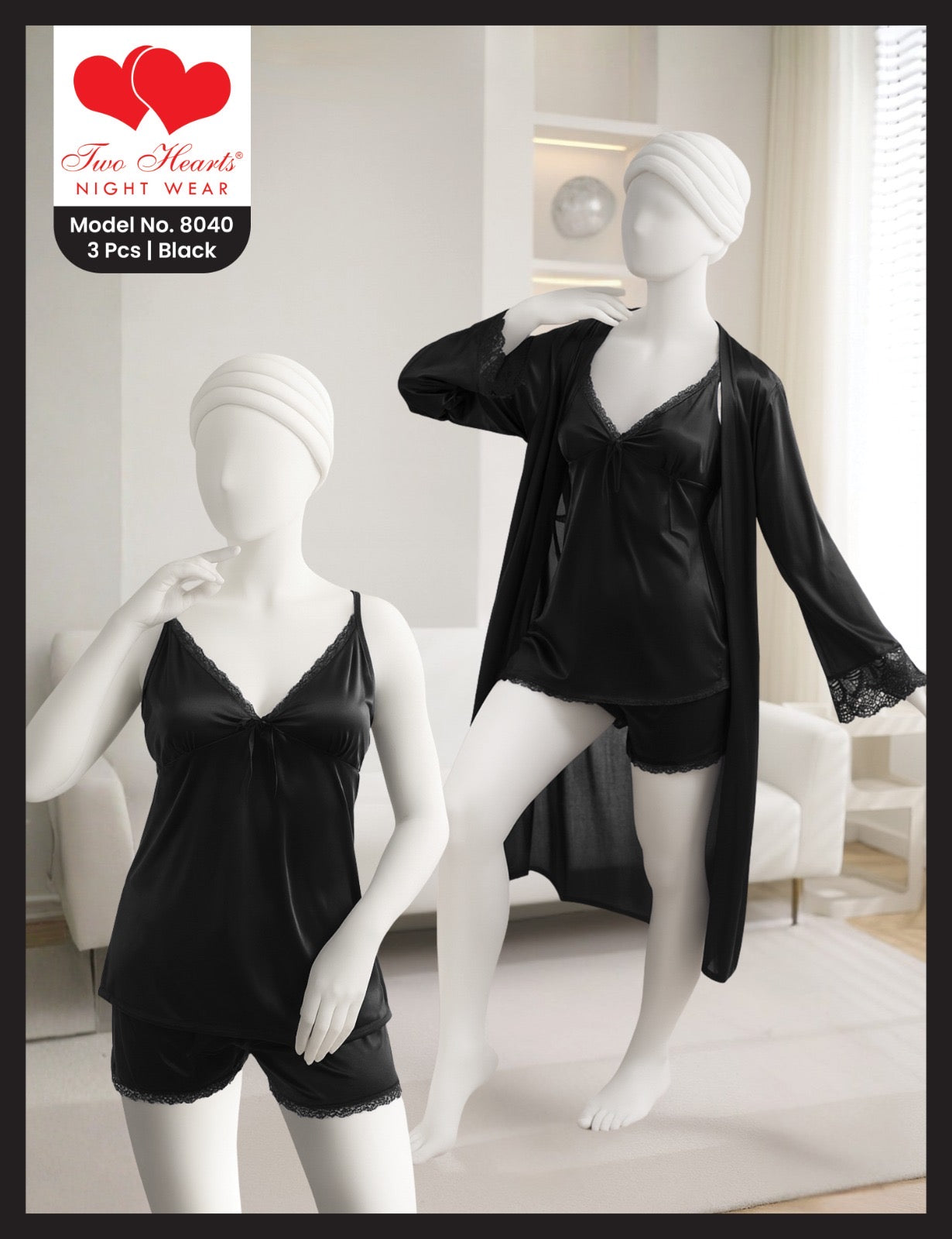 Intimate Silk Elite: The Premium 3-Pc Lingerie Nighty black