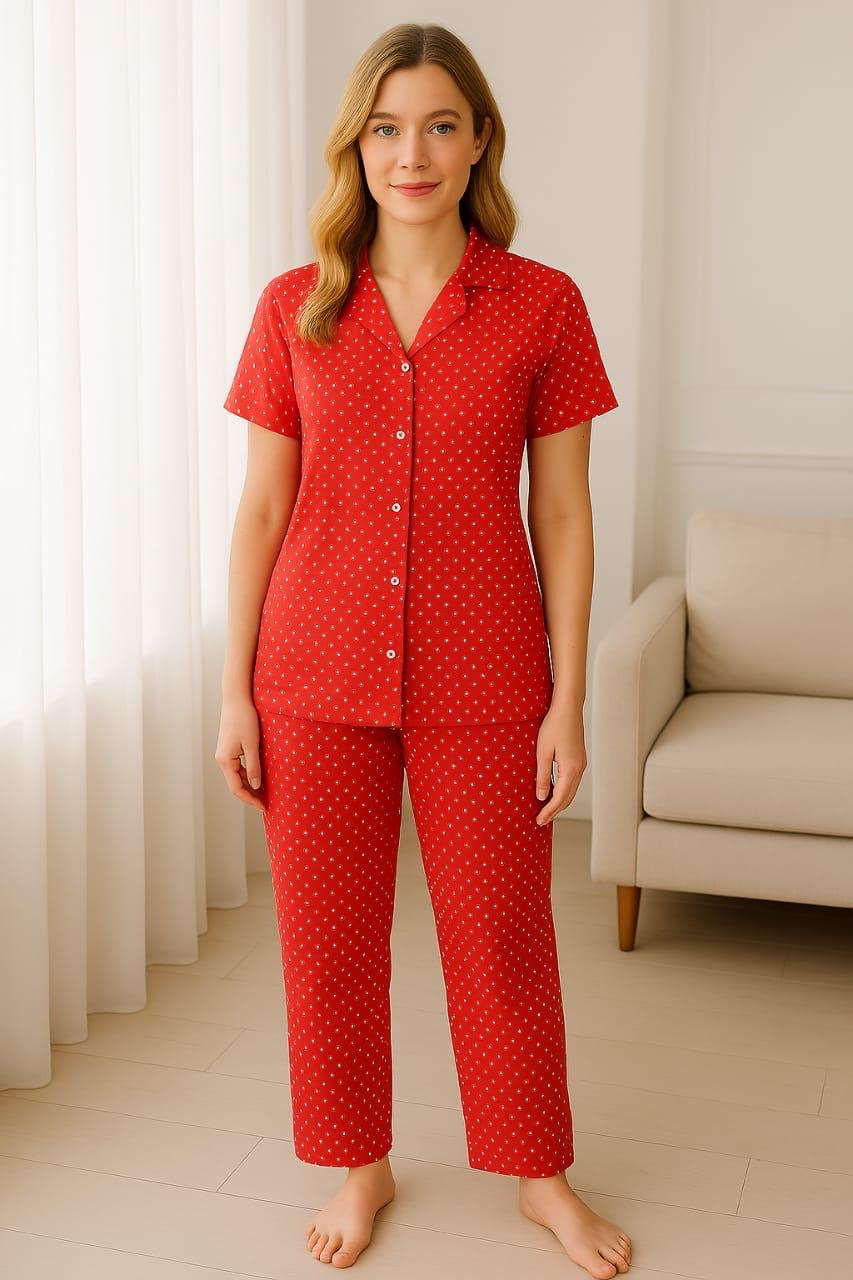 Intimate Polka Night Suit Summer Lawn Fabric
