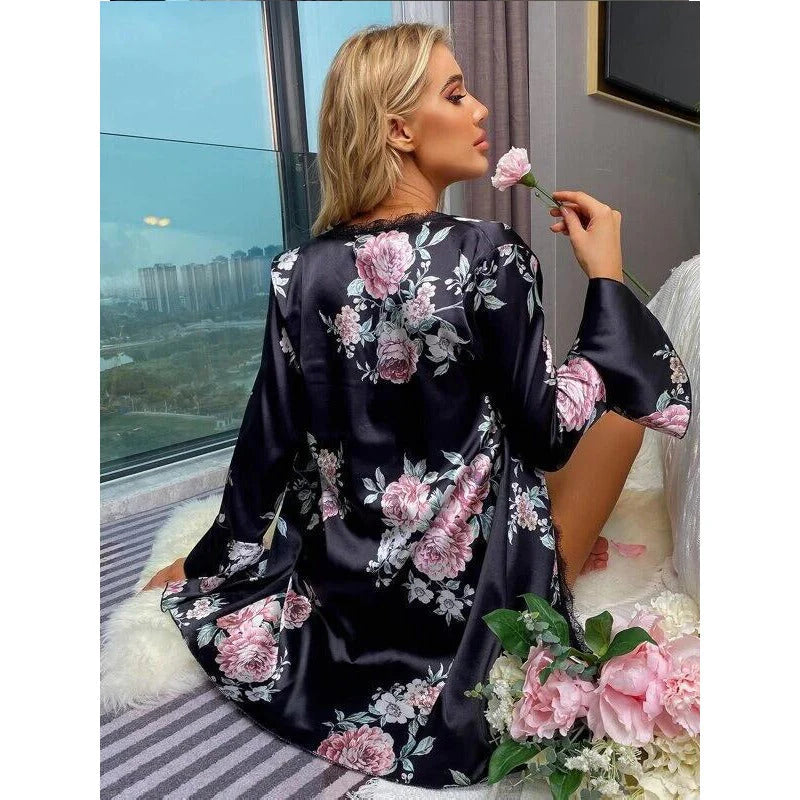 Intimate Lingerie Three Piece Floral with Robe and Shorts