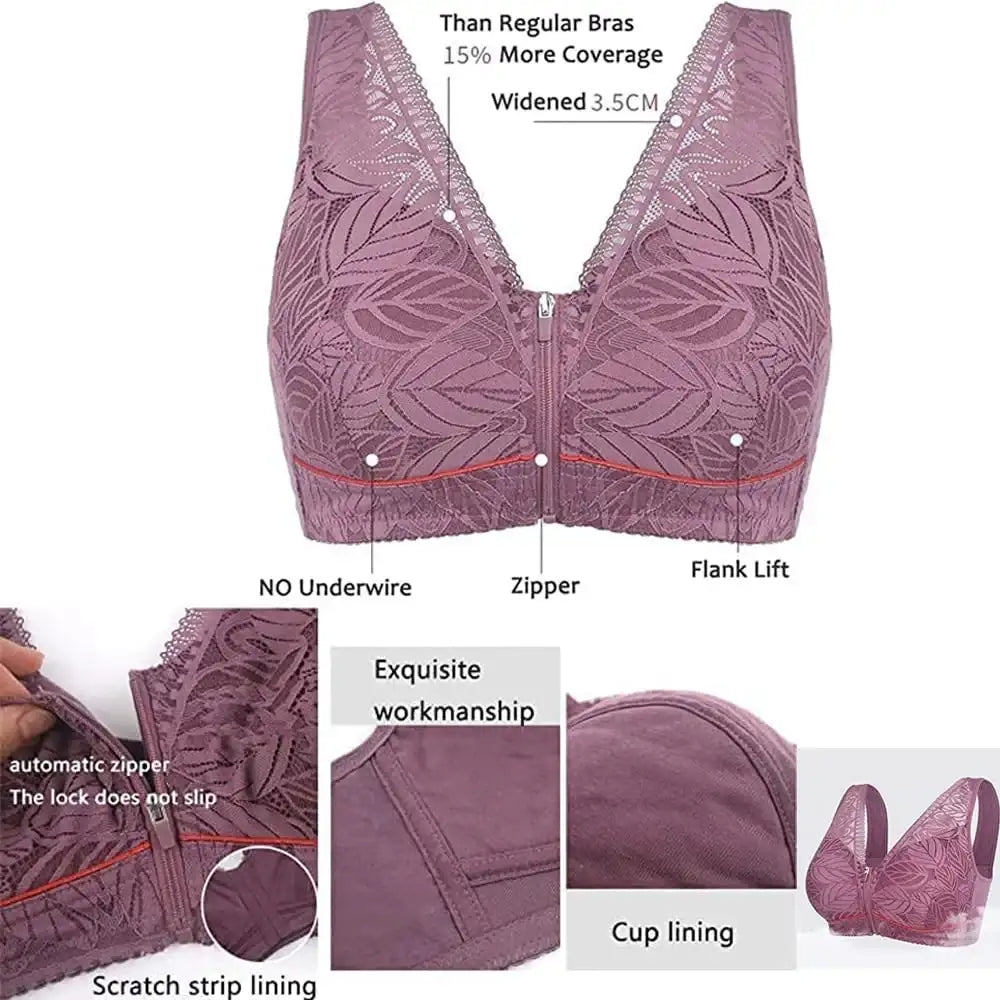 Intimate Plus Size Front Open Zip Bra Cover Back Fat Soft Padded Full Coverage Bra