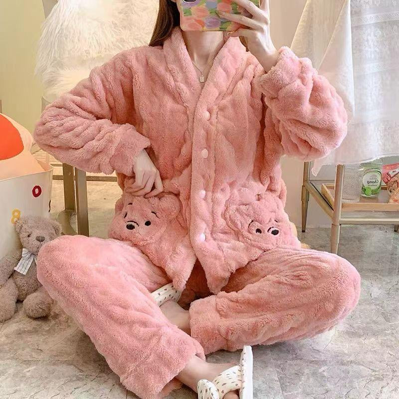 Cozy Plush Faux Fur Pajama Set - Button-Up Jacket & Trousers
