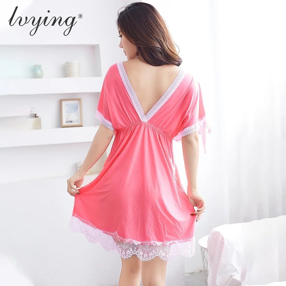 Basic Lingerie V Neck Half Sleeves Nighty