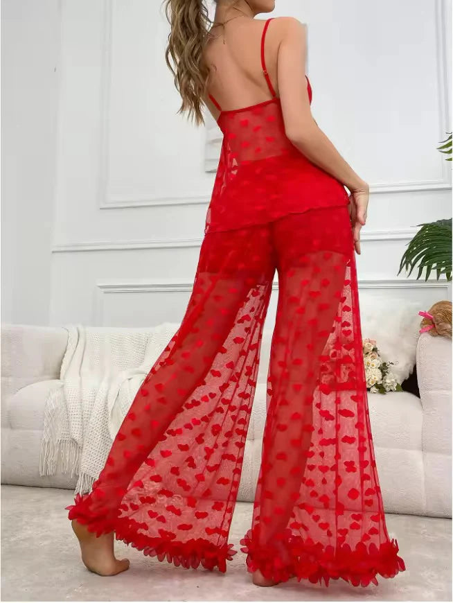 Intimate Heart Mesh Lingerie Pajama Set