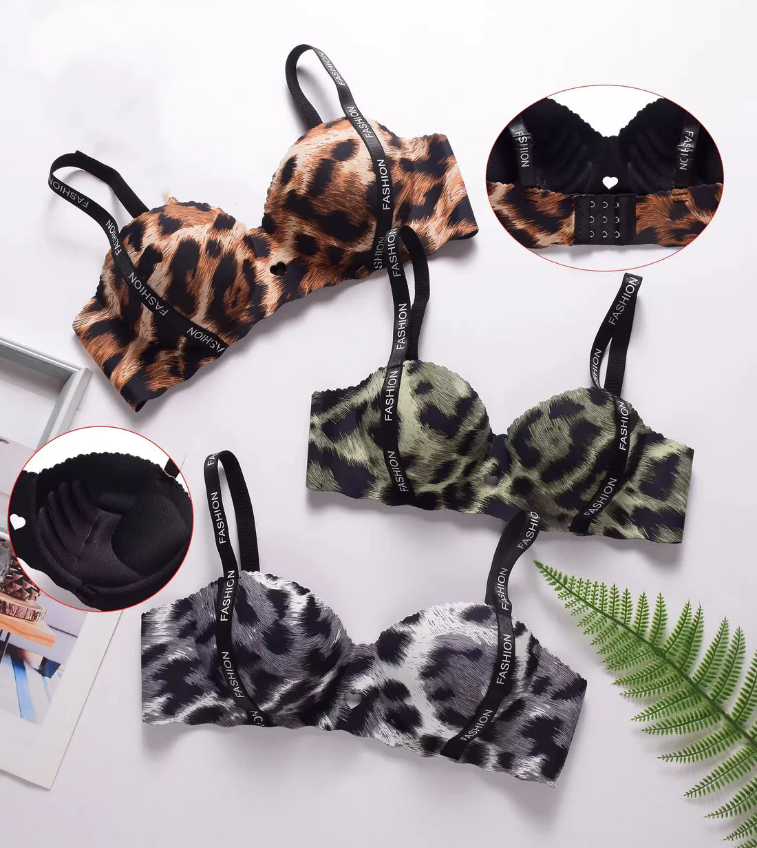 Intimate T-Shirt Bra Leopard Demi Cup Trendy Straps Fashion Wireless Bra