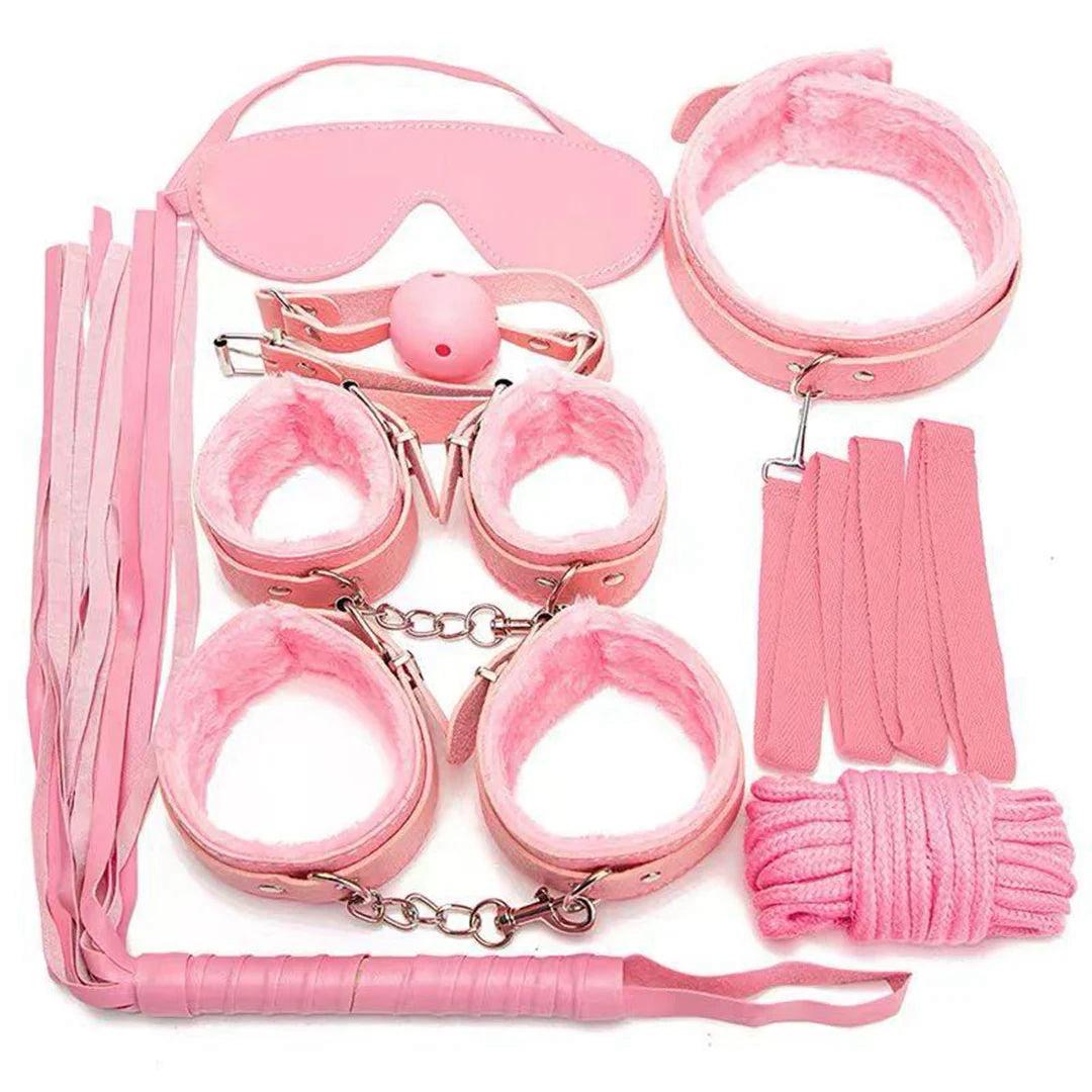 Pink restraining device set on a white background