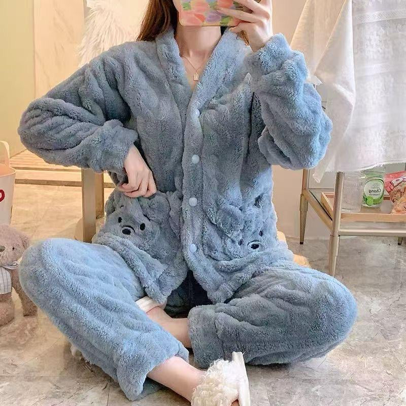 Cozy Plush Faux Fur Pajama Set - Button-Up Jacket & Trousers