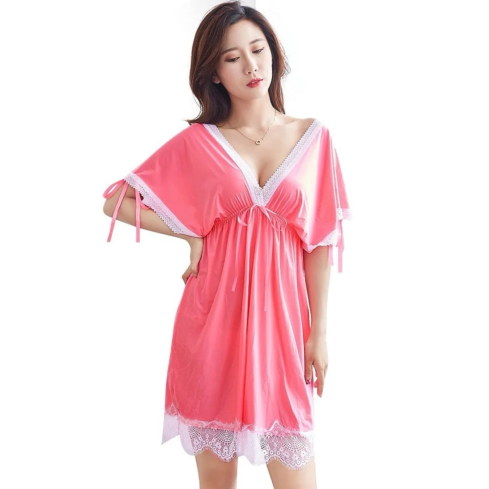 Basic Lingerie V Neck Half Sleeves Nighty