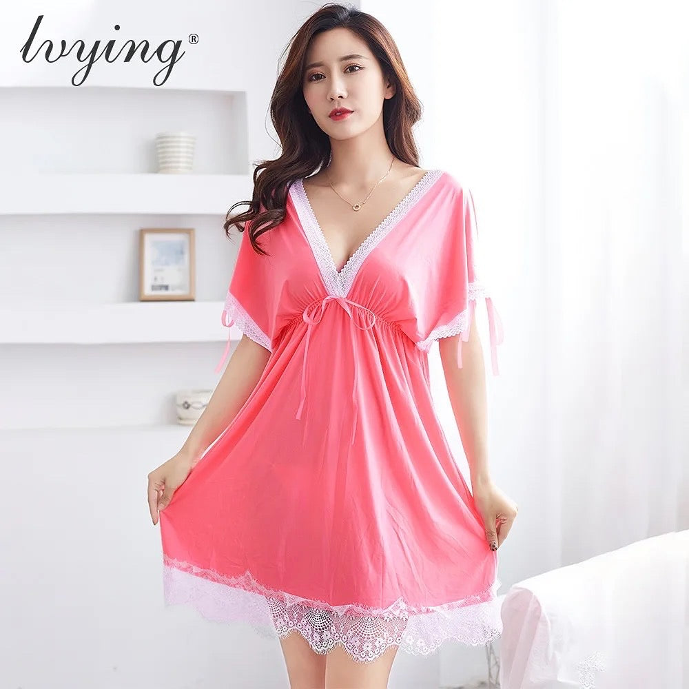 Basic Lingerie V Neck Half Sleeves Nighty