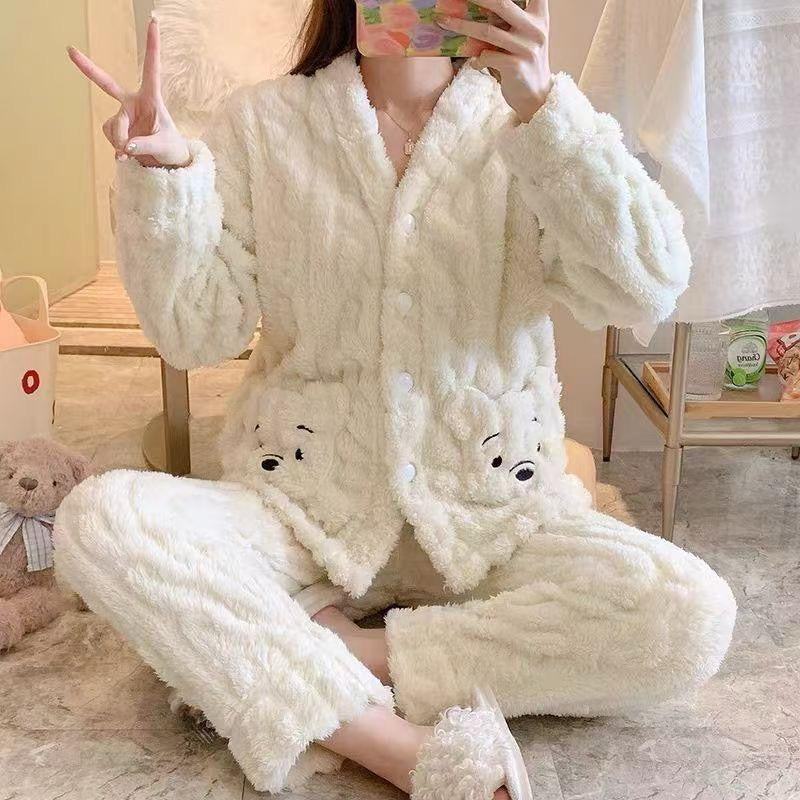 Cozy Plush Faux Fur Pajama Set - Button-Up Jacket & Trousers
