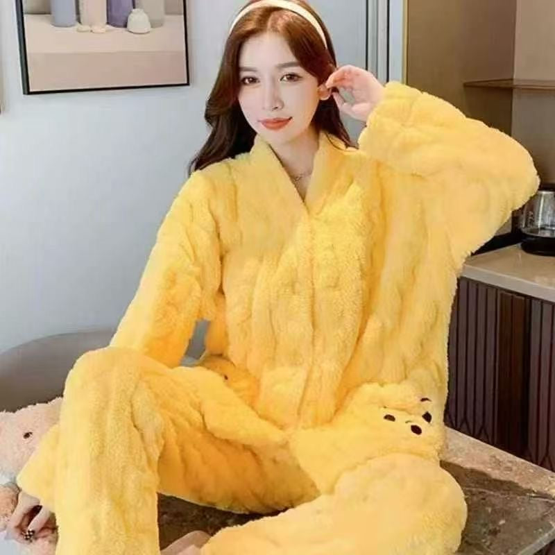 Cozy Plush Faux Fur Pajama Set - Button-Up Jacket & Trousers