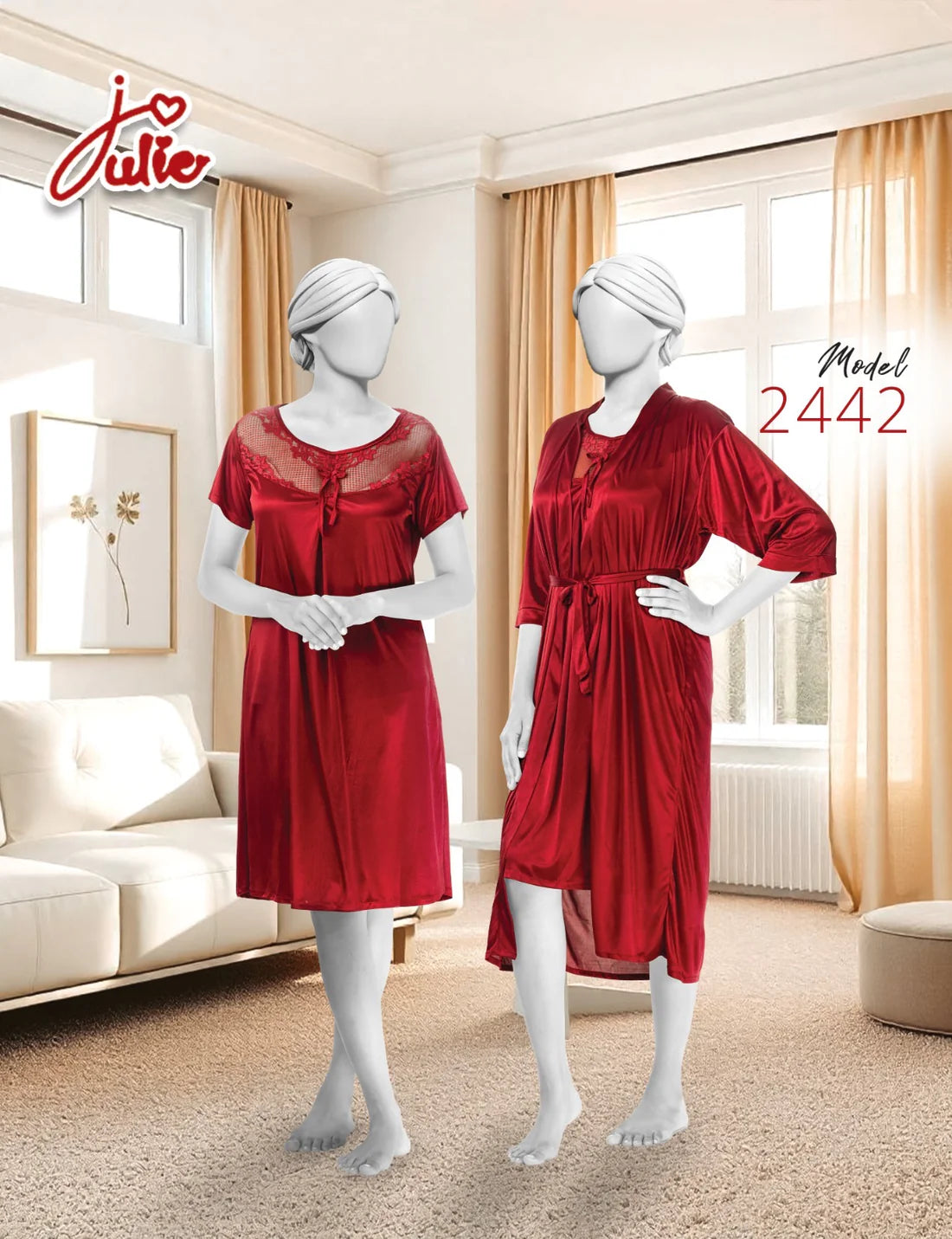 Intimate Silk Satin Nighty with Inner and Full Gown
