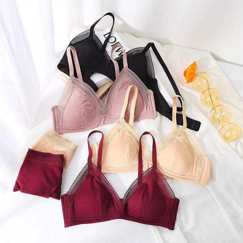 Breathable Cotton Thin Pad Bra Underwear Set