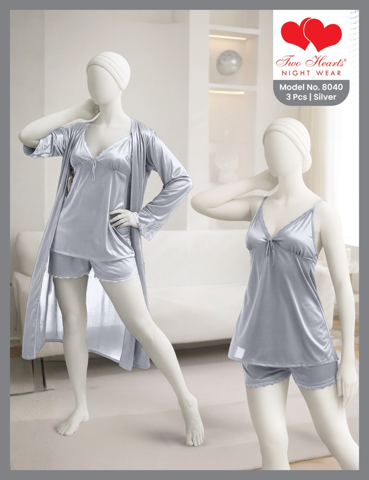 Intimate Silk Elite: The Premium 3-Pc Lingerie Nighty grey