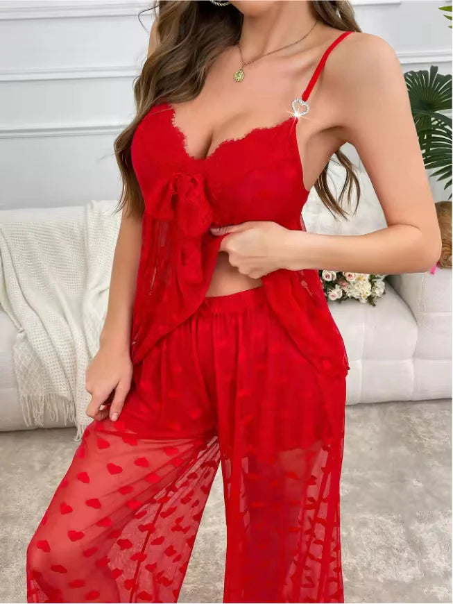 Intimate Heart Mesh Lingerie Pajama Set