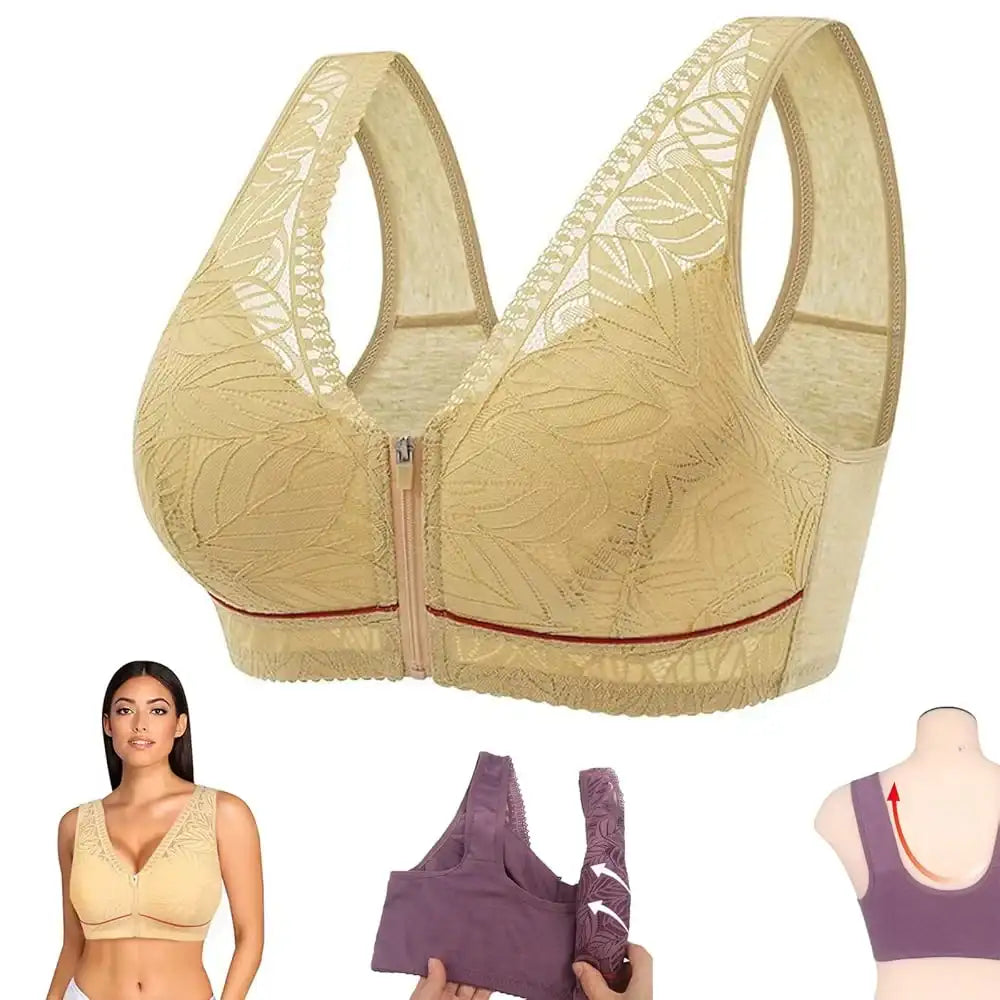 Intimate Plus Size Front Open Zip Bra Cover Back Fat Soft Padded Full Coverage Bra