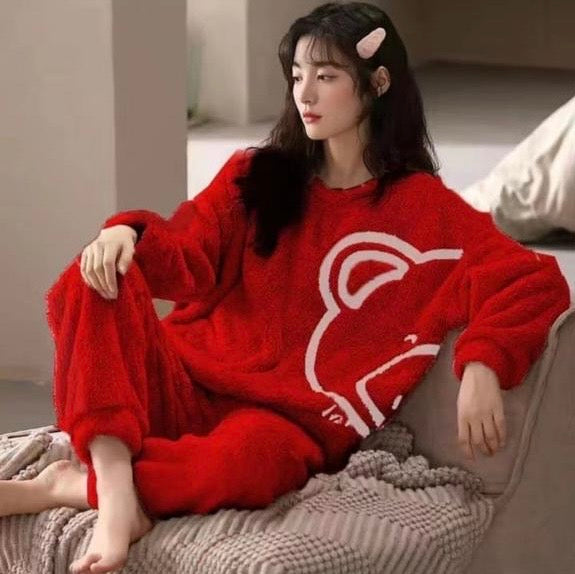 Red Bear Warm Winter Night Dress