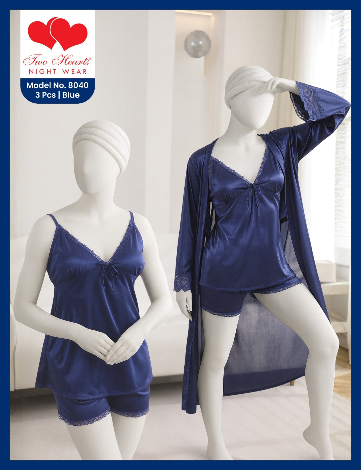 Intimate Silk Elite: The Premium 3-Pc Lingerie Nighty blue