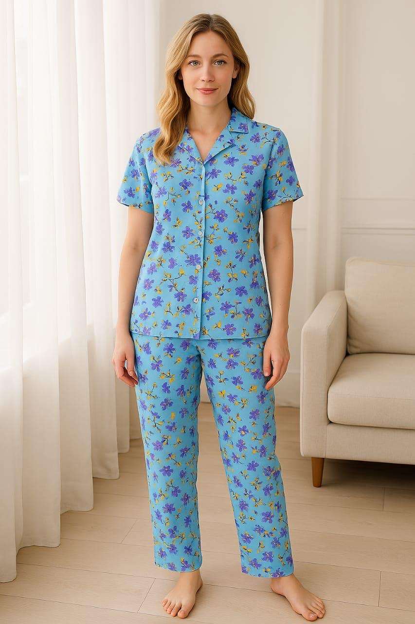Intimate Cotton Ladies Night Suit with Button Shirt and Trouser