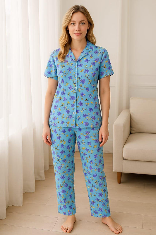 Intimate Cotton Ladies Night Suit with Button Shirt and Trouser