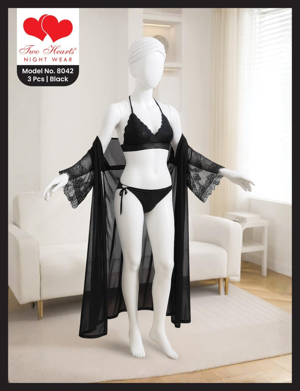  Intimate Sheer Allure: See-Through Gown & Mesh Sleeve Bikini Set black