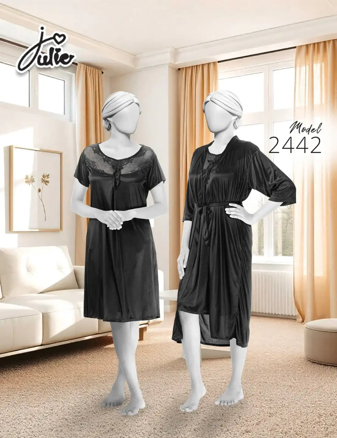 Intimate Silk Satin Nighty with Inner and Full Gown