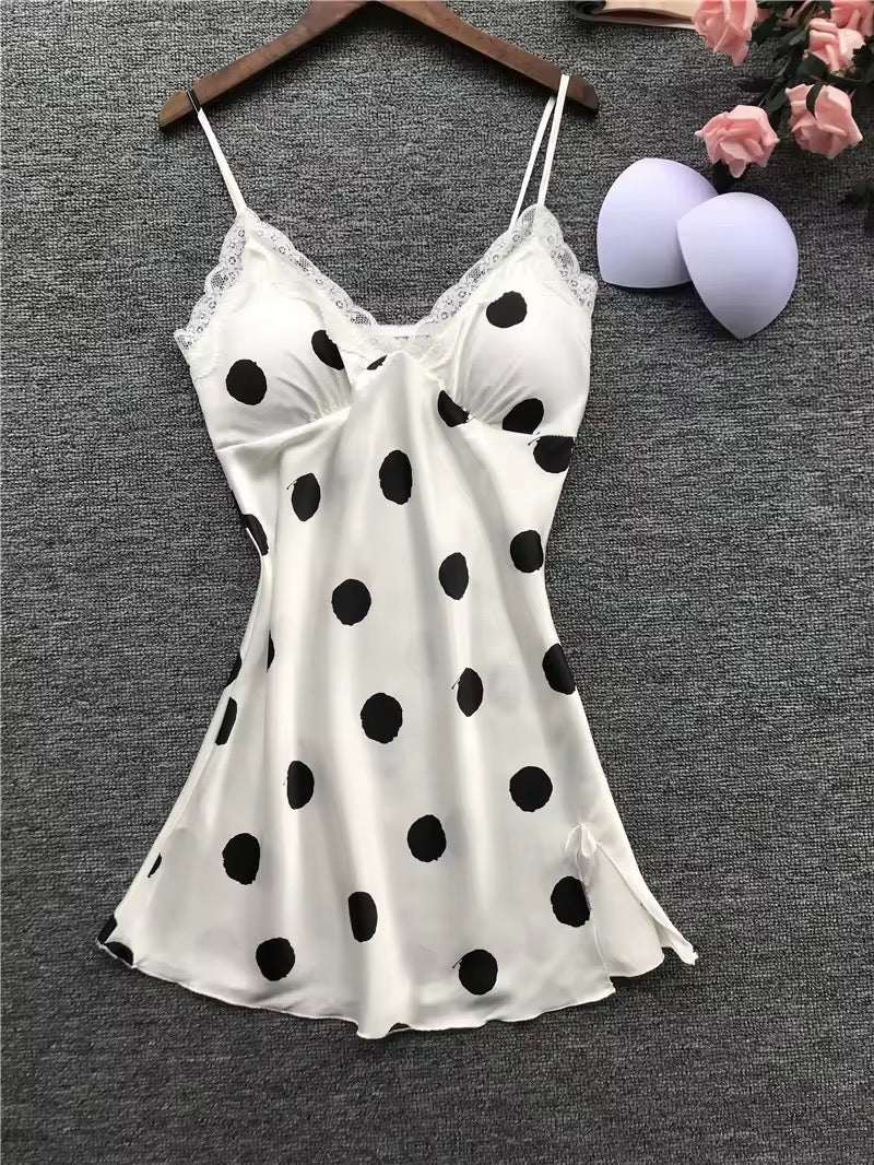 Polka Dot Silk Satin Intimate Lingerie Body Suit