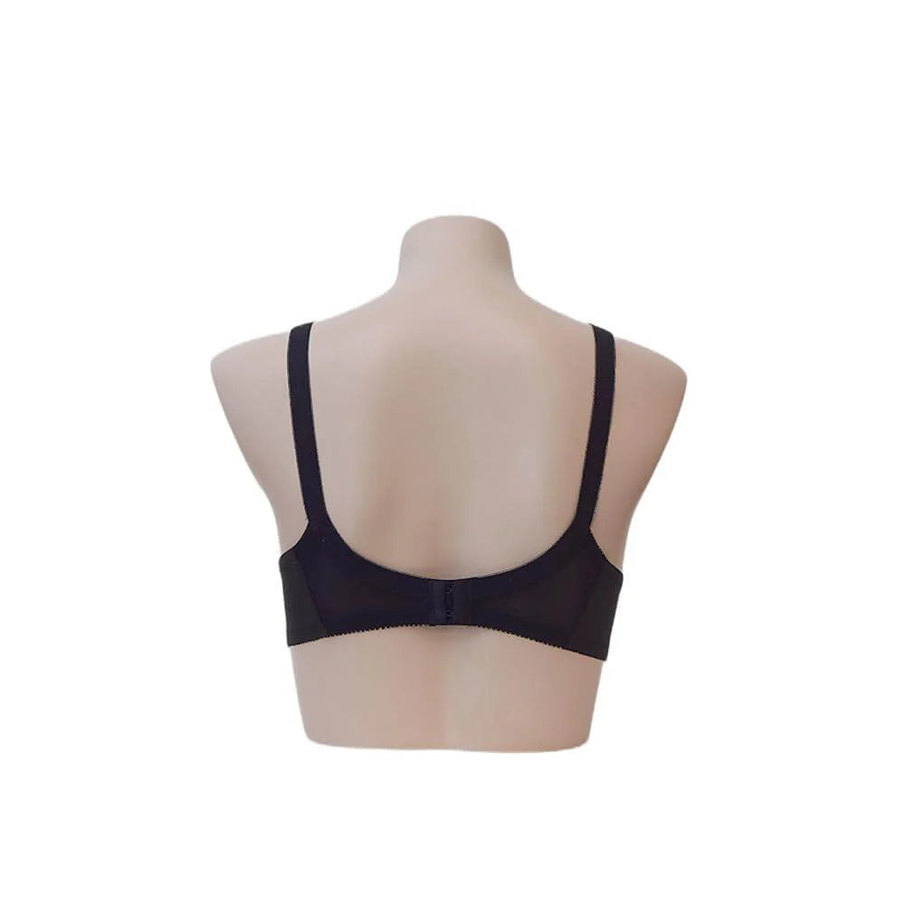 Black sports bra on a mannequin bust against a white background