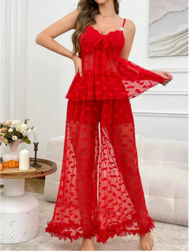 Intimate Heart Mesh Lingerie Pajama Set