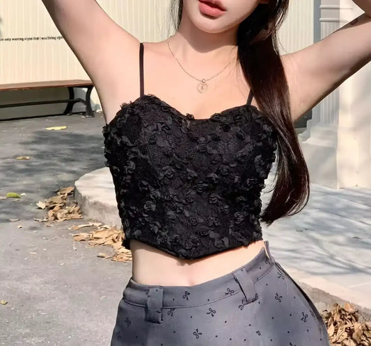 Tank Top Intimate Flower Mesh Crop Top Camisole Bralette