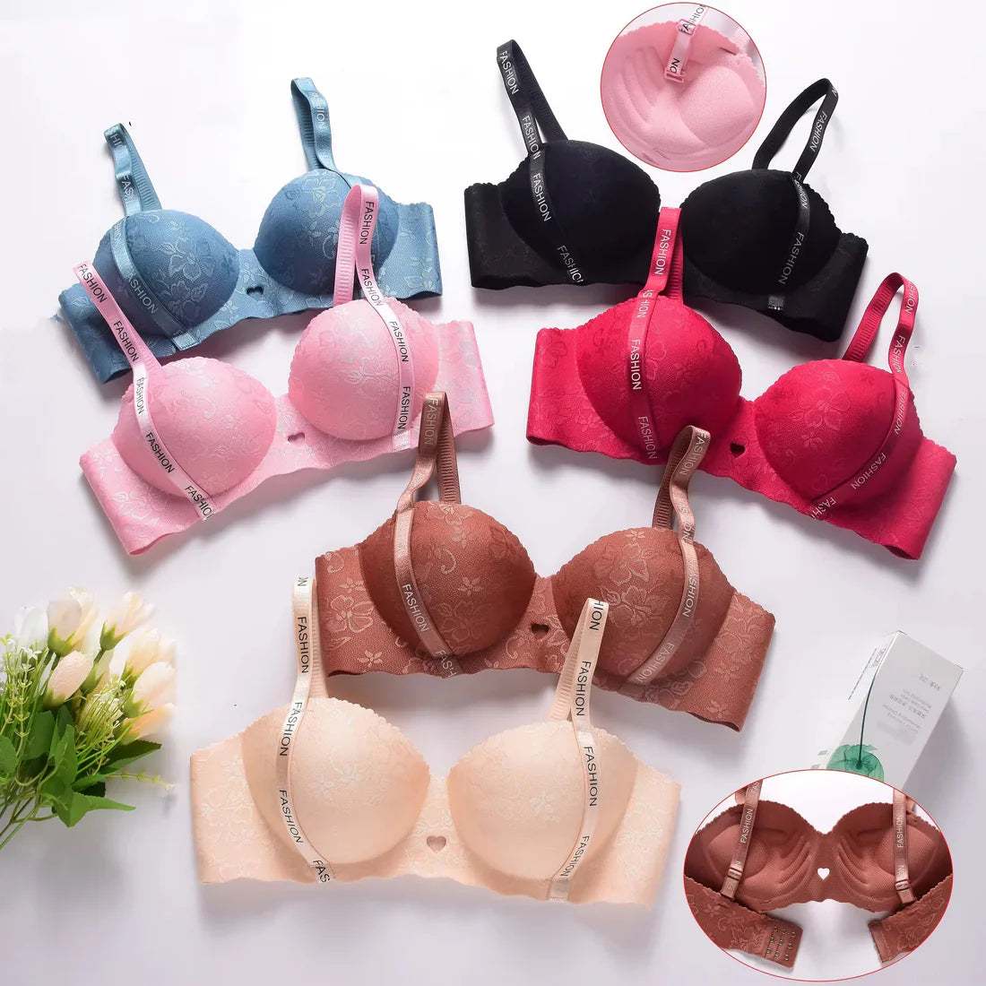 T-Shirt Bra Self Print Demi Cup Intimate Lingerie